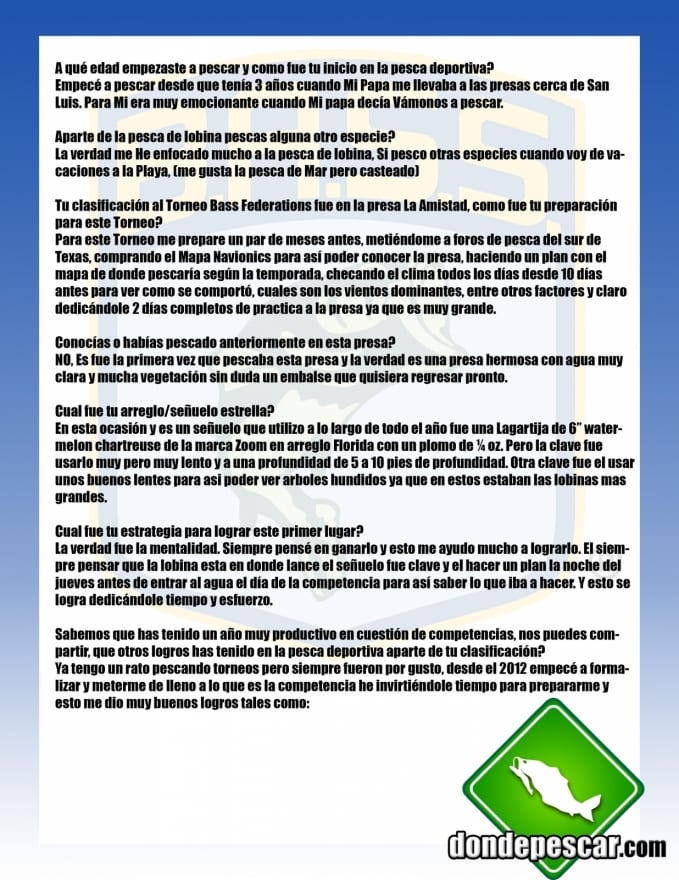 Entrevista Marcelo Lozano, Campeón Bass México 2015